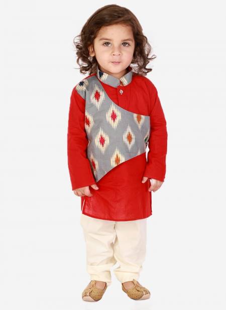 Gray And Red Colour KID1 Ikat print Festive Wear kurta pyjama Boys Collection K22EB131GYRD